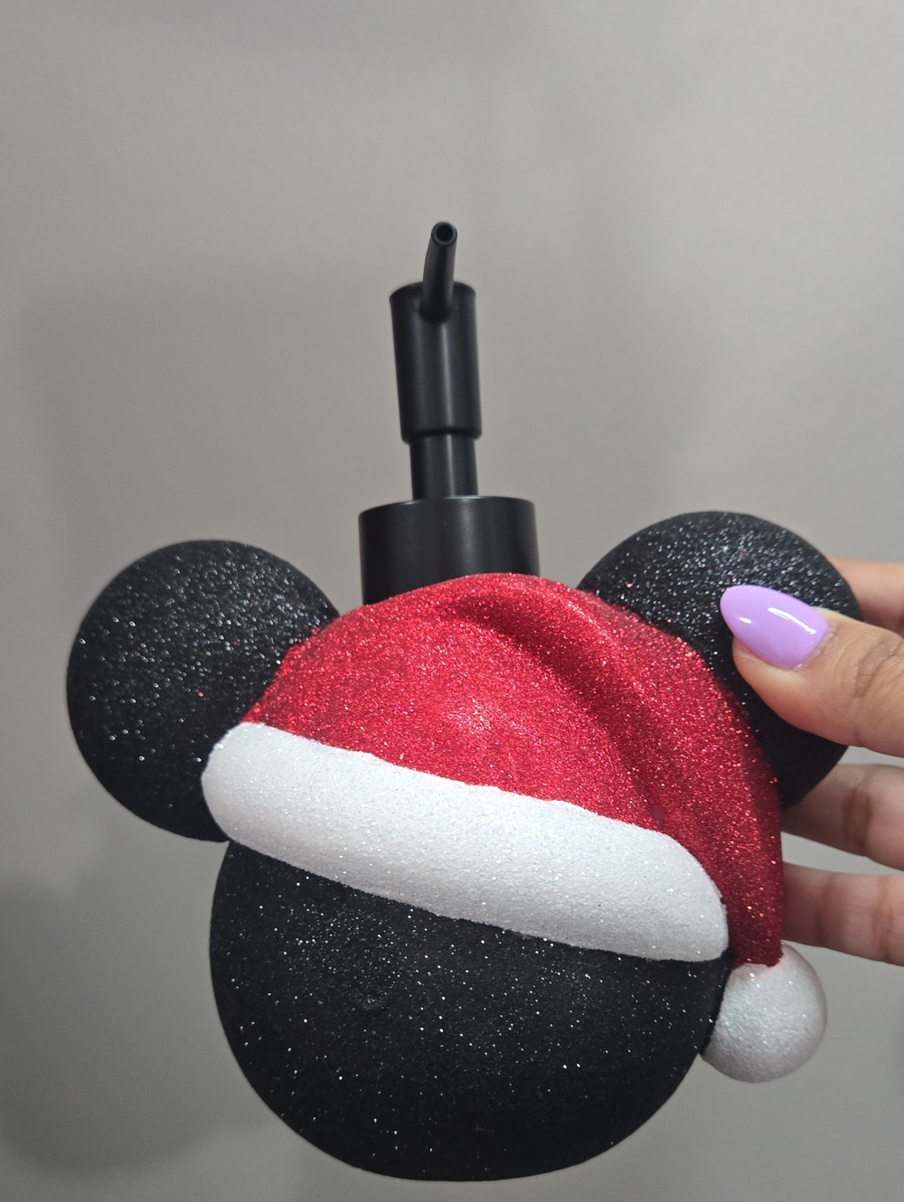 Disney Glitter Mickey-Style Santa Hat Soap Dispenser Bathroom Black and Red
